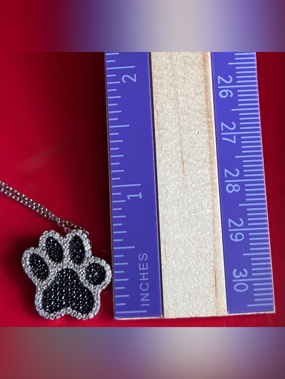 925 Silver Set,Black Paw Print Pendant Necklace and Stud Earrings Set 17” - Picture 7 of 9